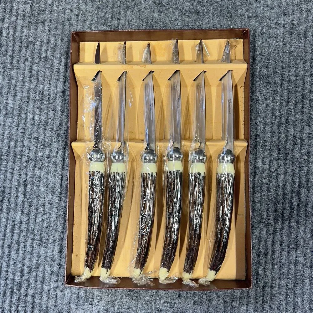 VTG Crown Awards Carving Steak Knives Hand Forged Stainless‎ Steel Set Of 6 NOS